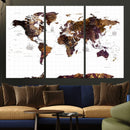 Rustic World Map Wall Art Canvas Print | Large World Map on