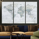 Push Pin World Map Canvas Print - Detailed Vintage World Map