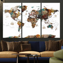 Watercolor World Map Canvas Print – Detailed Map of the