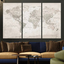 Antique Style World Map Canvas Print - Vintage Detailed