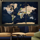 Minimalist World Map Canvas Wall Art - Watercolor Blue and