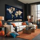 Minimalist World Map Canvas Wall Art - Watercolor Blue and