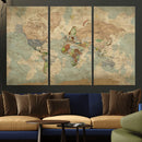 World Map Wall Art Canvas Print, Rustic Map Print, Framed