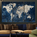 Large Blue World Map Wall Art Canvas Print for Home Office by MyGreatCanvas | Canvas Wall Art Prints | Photo Prints & Wall Decor