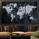 Black World Map Canvas Print – Detailed Map for Couples and