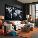 Black World Map Canvas Print – Detailed Map for Couples and