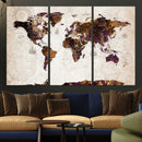 Blue Watercolor World Map Canvas Print – Framed Modern Wall