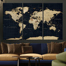 Dark World Map Canvas Wall Art Print, Minimal Black and Gold by MyGreatCanvas | Canvas Wall Art Prints | Photo Prints & Wall Decor