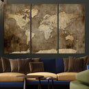 Dark Vintage World Map Canvas Wall Art Print, Antique Map