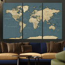 Minimal Vintage World Map Canvas Wall Art Print, Neutral
