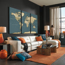 Minimal Vintage World Map Canvas Wall Art Print, Neutral