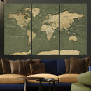 Large World Map Canvas Wall Art Print for Study Room Decor -