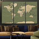 Vintage World Map Canvas Wall Art Print, Classic Global Map