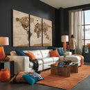 World Map Canvas Wall Art Print, Detailed Global Map Artwork