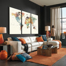 Framed World Map Wall Art Canvas Print for Living Room and