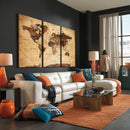 Modern Red and Gray World Map Canvas Print – Framed Wall Art