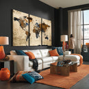 World Map Wall Art – Rustic Earth Tone Canvas Print, Antique