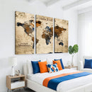 Rustic Watercolor World Map Canvas Wall Art – Framed Travel
