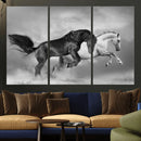Wild Horses Wall Art Canvas Print – Framed Black and White