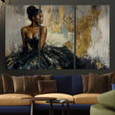 Black Woman Canvas Wall Art — Black Gold Gown Fashion Print by MyGreatCanvas | Canvas Wall Art Prints | Photo Prints & Wall Decor