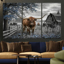 Texas Longhorn Canvas Wall Art, Rustic Farm Barn Bluebonnet by MyGreatCanvas | Canvas Wall Art Prints | Photo Prints & Wall Decor