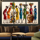 African Folk Art Canvas Wall Art, Colorful African Women Village Painting Print, Tribal Ethnic Home Decor, Vibrant African Art, Living Room