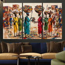 African Folk Art Canvas Wall Art, Colorful African Women Village Painting Print, Tribal Ethnic Home Decor, Vibrant African Art, Living Room