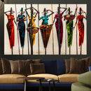 African Folk Art Canvas Wall Art, Colorful African Women Village Painting Print, Tribal Ethnic Home Decor, Vibrant African Art, Living Room
