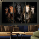 Horse Wall Art Canvas Print, Wild Horses Portrait Photography, Dramatic Equestrian Decor, Black Brown White Horse Herd, Rustic Ranch Art