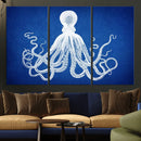 Large 3-Panel Blue Octopus Canvas Wall Art | Coastal Marine by MyGreatCanvas | Canvas Wall Art Prints | Photo Prints & Wall Decor