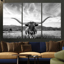 Longhorn Black and White Wall Art – Rustic Western Bull