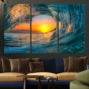 Ocean Wave Sunset Wall Art | Large Coastal Wave Canvas Print