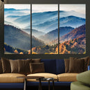 Misty Mountain Sunrise Triptych Canvas Print – Autumn