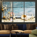 Seashells on Rustic Wooden Background, Seashells Wall Art