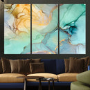 Abstract Aqua and Gold Fluid Wall Art Canvas | 3 Panel Large by MyGreatCanvas | Canvas Wall Art Prints | Photo Prints & Wall Decor
