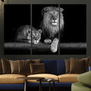 Large Black and White Lion Couple Wall Art Canvas Print –