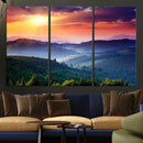 Beautiful Sunset over Hills Forest Landscape Canvas Wall Art