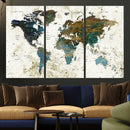 Vintage World Map Wall Art Canvas Print, Framed Rustic Earth