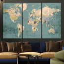 Classic World Map Canvas Print – Framed Vintage Map Wall by MyGreatCanvas | Canvas Wall Art Prints | Photo Prints & Wall Decor