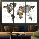 Modern Metallic World Map Canvas Wall Art – Framed