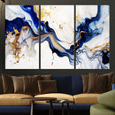 Golden Cascades on Midnight Blue – Deep Blue Abstract Wall