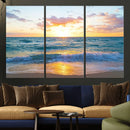 Golden Sunset Over Ocean Waves - Serene Coastal Triptych