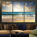 Golden Sunset Beach Triptych Canvas Wall Art for Living Room