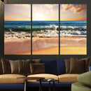 Sunset Beach Wall Art - 3-Panel Framed Canvas Print, Ready