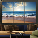Serene Ocean Sunset Canvas Wall Art - Beach Waves at Sunset,