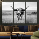 Texas Cow Longhorn Wall Art Canvas Print for Farm House Wall
