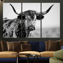 Texas Cow Longhorn Wall Art Canvas Print in Black and White by MyGreatCanvas | Canvas Wall Art Prints | Photo Prints & Wall Decor