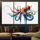 Watercolor Vibrant Octopus Wall Art Canvas Print | Abstract