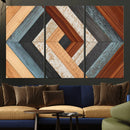Geometric Wood Art Wall Decor Canvas Print, Rustic Wooden