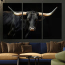 Black Bull Wall Art – Majestic Longhorn Canvas Print with
